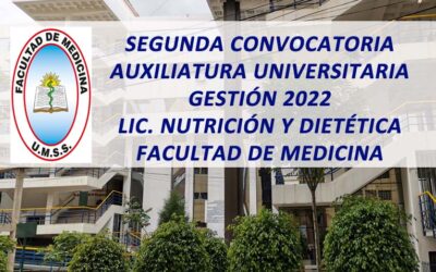Segunda Convocatoria Auxiliatura Gestión 2022 Lic. en Nutrición y Dietética Facultad de Medicina