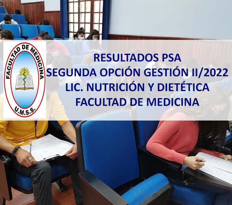 Resultados PSA Segunda Opción Gestión II/2022 Lic. en Nutrición y Dietética Facultad de Medicina