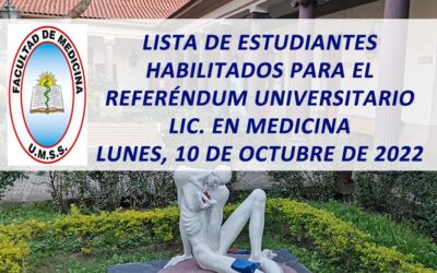 Lista de Estudiantes Habilitados para el Referéndum Universitario Licenciatura en Medicina Lunes, 10 de Octubre de 2022