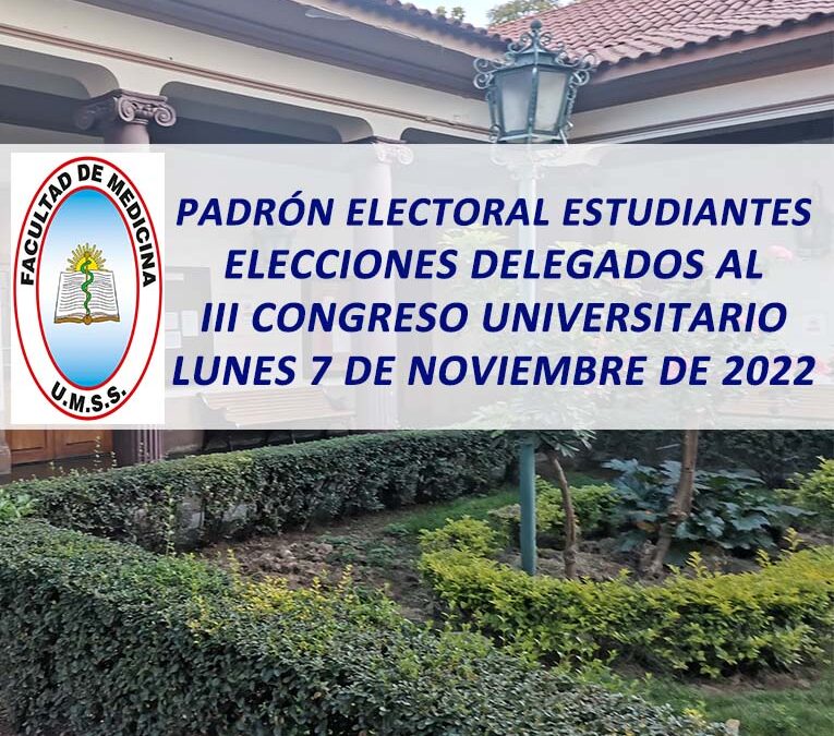 Padrón Electoral de Estudiantes, Elecciones Delegados al III Congreso Universitario Lunes 7 de Noviembre de 2022