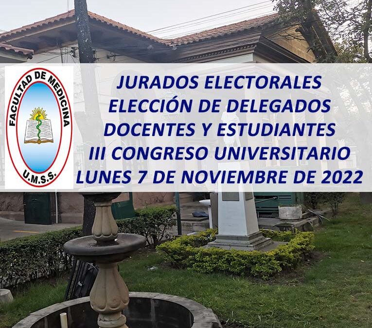 Jurados Electorales para la Elección de Delegados Docentes y Estudiantes III Congreso Universitario, Lunes 7 de Noviembre de 2022